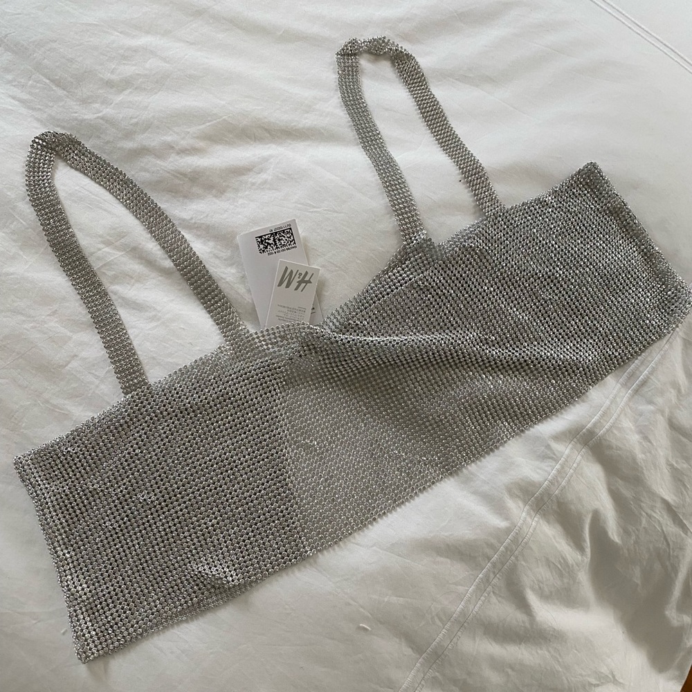 H&M Silver Rhinestone Bralette Crop Top